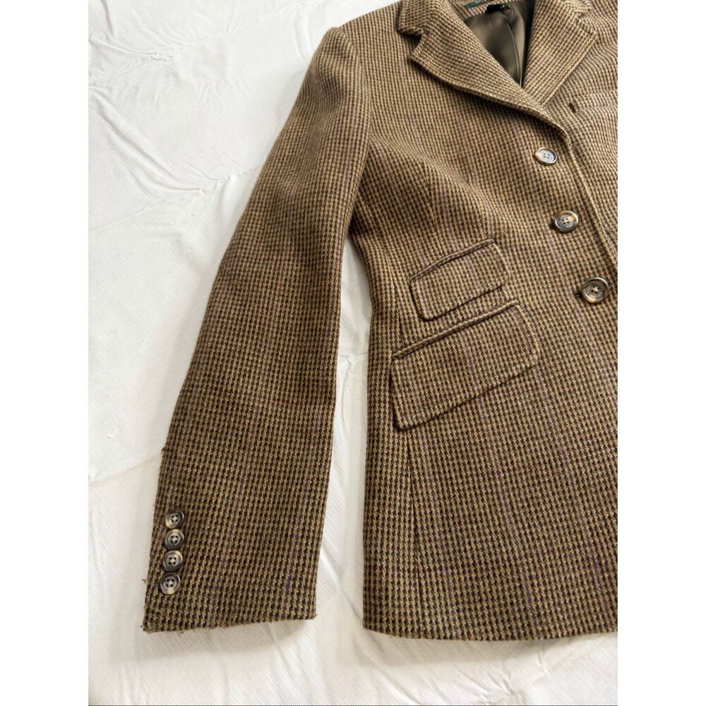 Lauren Ralph Lauren Women’s Brown Herringbone Wool Vintage Blazer Size 6 - Picture 4 of 10